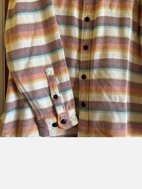 L.L Bean Button up Shirt in Cream, Rust & Teal Winter Wear. Thick And Heavy
